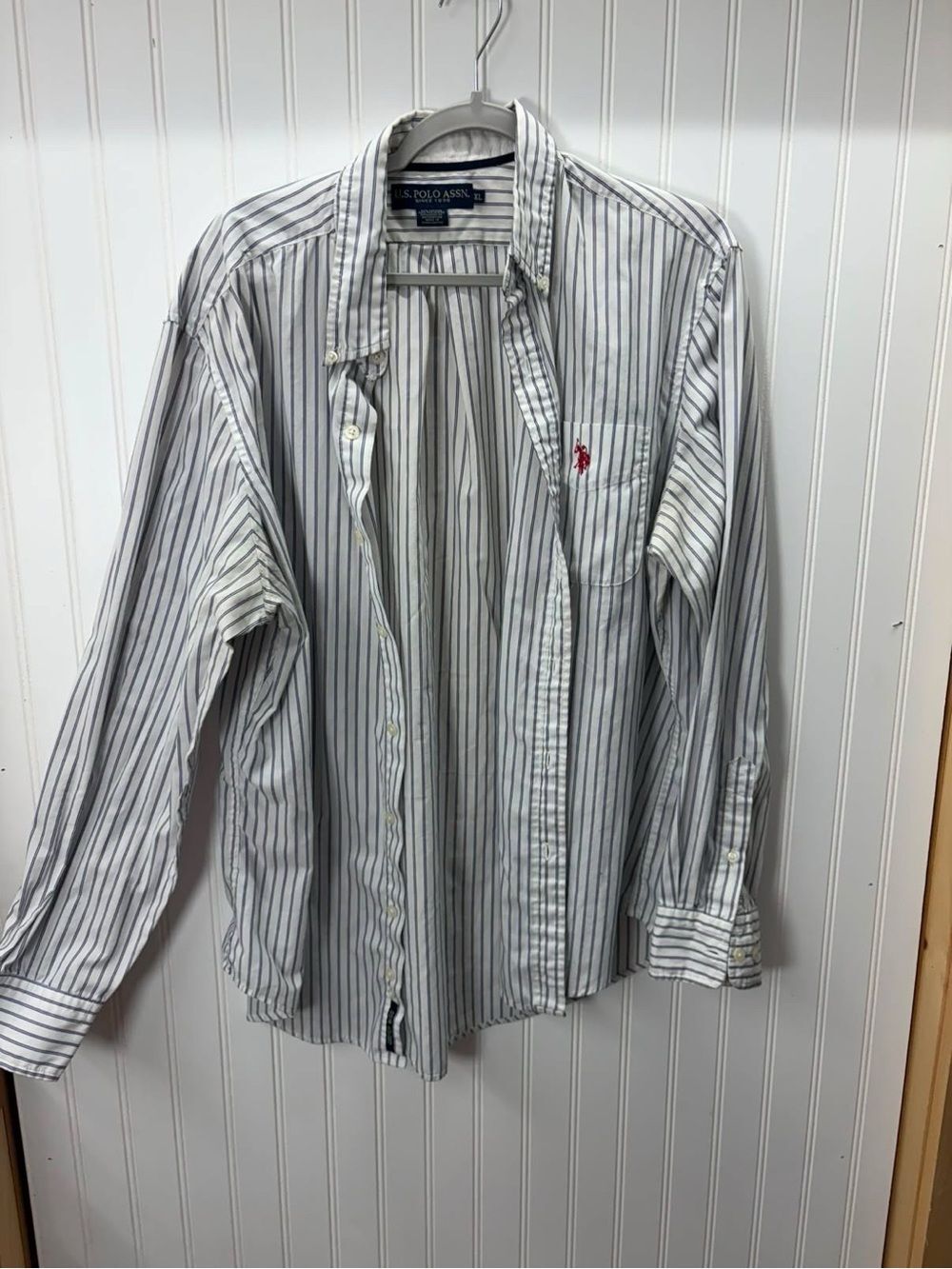 U.S. Polo Assn. White Button-Down Shirt with Gray Stripes